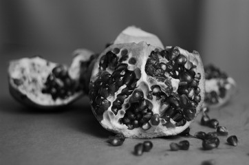 Still life in b&w. Pomegranate seeds