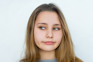 Teenager girl emotional posing isolated