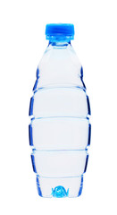 Blue bottle with water isolated on white