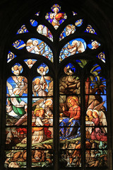 Fototapeta premium Jésus-Christ au jardin des Oliviers. Vitrail. Eglise Saint-Nizier de Lyon. / Jesus Christ in the Garden of Olives. Stained glass windows. Saint-Nizier Church. Lyon.
