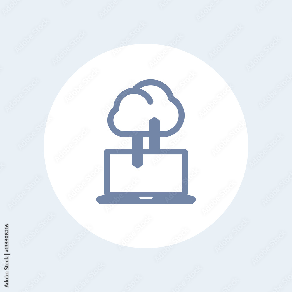 Poster sync with cloud icon isolated on white, vector illustration