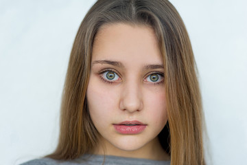 Teenager girl emotional posing isolated