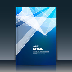 Abstract composition. Blue polygonal texture. Triangle part construction. Cybernetic dots, line plexus. A4 brochure title sheet. Creative figure icon. Crystal facets surface. Banner form. Flyer font.