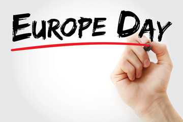 Hand writing Europe day with marker, concept background