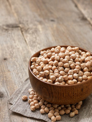 dry chickpeas in a wooden bowl