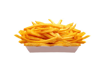 French fries in white box isolated on white