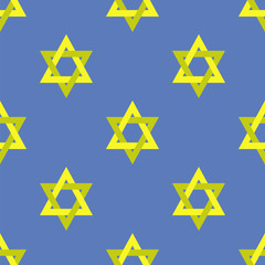 Yellow Star of David Isolated on Blue Background. Seamless Pattern