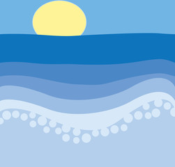 Ocean and waves abstract simple background vector with sun 
