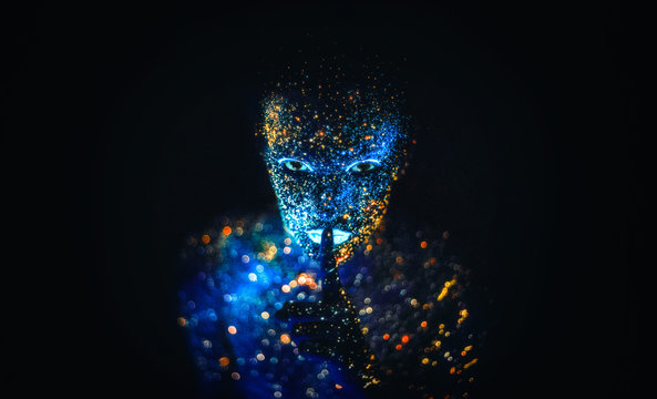 UV light painting alien blue girl with stars