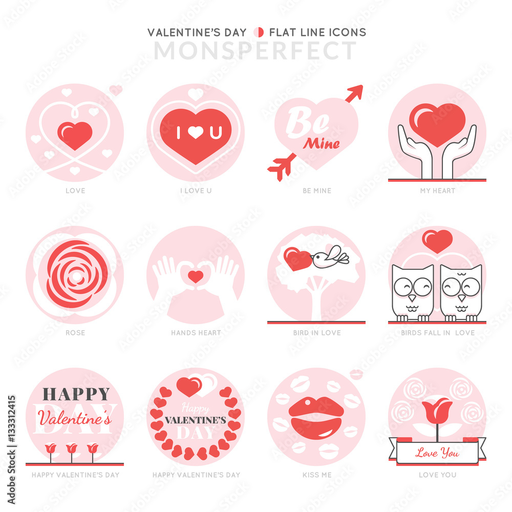 Poster infographic icons elements about valentine's day. flat thin line icons set pictogram for website and