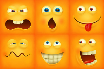 Set of emoticons yellow faces emoji characters icons