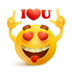 Yellow smiley face character with heart sheped eyes