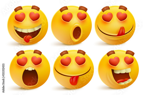 &quot;Valentines day emoticon icons, Love emoji set, isolated on white