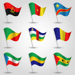 vector set of waving flags central africa on silver pole