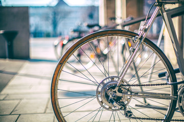 Bicycle wheel in the city