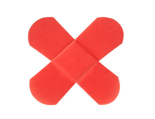 Red medical patch isolated on white