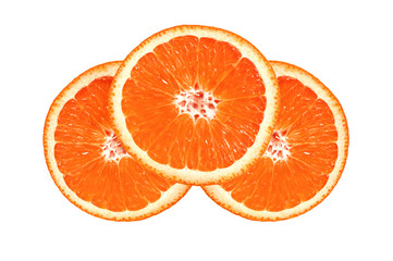 Close up of sliced pink grapefruit isolated on white