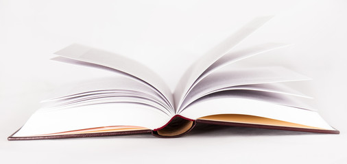 Isolated open book in brown cover