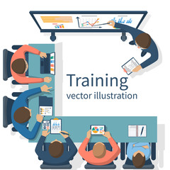 Business training concept. Corporate training staff. Briefing meeting. Business seminar. Vector illustration flat design. Conference employee. Planning decisions. © hvostik16