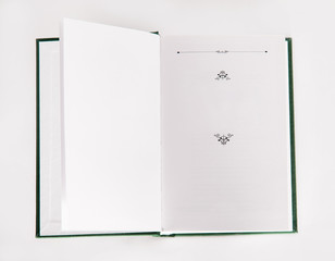 Isolated open book in green cover