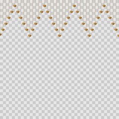 Gold glitter valentine hearts on transparent background. Luxury Elegant sparkle layout template design. Vector Illustration. Love concept. Cute wallpaper. Good idea for Wedding and Valentines day card