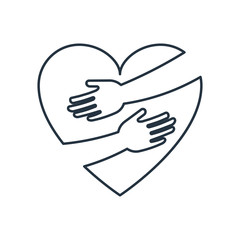 Heart hug isolated line icon on white background
