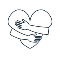 Heart hug isolated line icon on white background