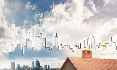 Concept of real estate and construction with drawn silhouette on