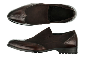 Classic male brown leather shoes isolated on a white.