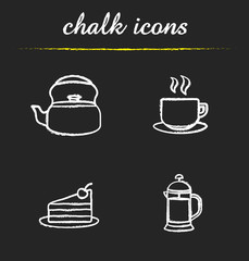 Tea and coffee chalk icons set