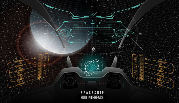 View from the cockpit spaceship. Head-up display elements for the Spaceship interface