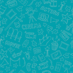 Cinema seamless pattern with hand drawn elements