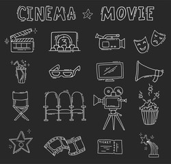 Set of hand drawn cinema icons