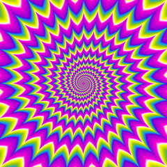 Abstract iridescent background with spirals. Optical expansion illusion.
