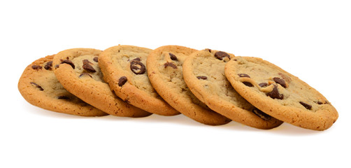 Chocolate chip cookies on white background