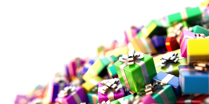 Gift boxes horizontal 3d rendering background