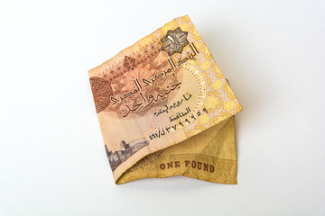 one paper Egyptian pound isolated in white background
