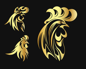 Abstract Elegant Gold Rooster Head Symbol Logo In Black Background