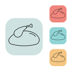 grilled chicken icon, outline thin line isolated vector sign symbol, on white, red, blue, yellow and grey background. Food and drink elements. Can be used in logo, UI and web design