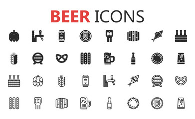 Simple modern set of beer solid icons. Vector illustration.