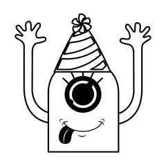 monster comic character with party hat icon vector illustration design
