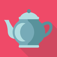 teapot flat style with long shadow isolated on pink background. breakfast elements vector sign symbol