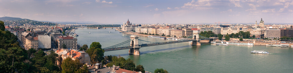 Fototapeta na wymiar Panorama of Budapest, The Danube and parliament building