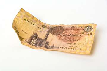 one paper Egyptian pound isolated in white background
