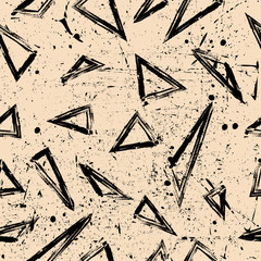 Old worn, scratched vector pattern. Triangles and points are laid out in an interesting seamless pattern.Funny wallpaper for textile and fabric. Fashion style. Colorful bright.