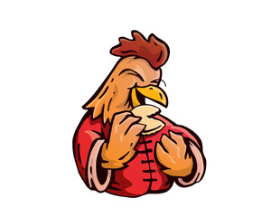 Cute Chinese New Year 2017, Rooster Character    Eating Fortune Cookies Illustration