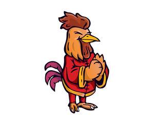 Cute Chinese New Year 2017, Rooster Character    Welcoming Friends Respect Pose Illustration