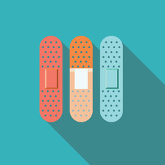 adhesive plaster flat icon style with long shadow isolated on blue background. medicine elements vector sign symbol