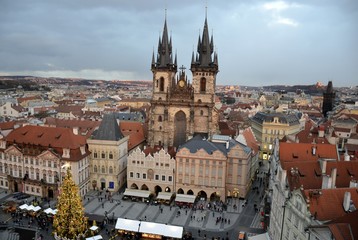 Fototapeta na wymiar Architecture from Prague in Christmas and cloudy sky