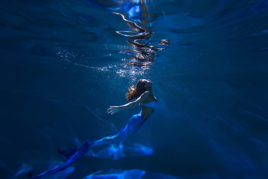 Freediver girl with mermaid tale